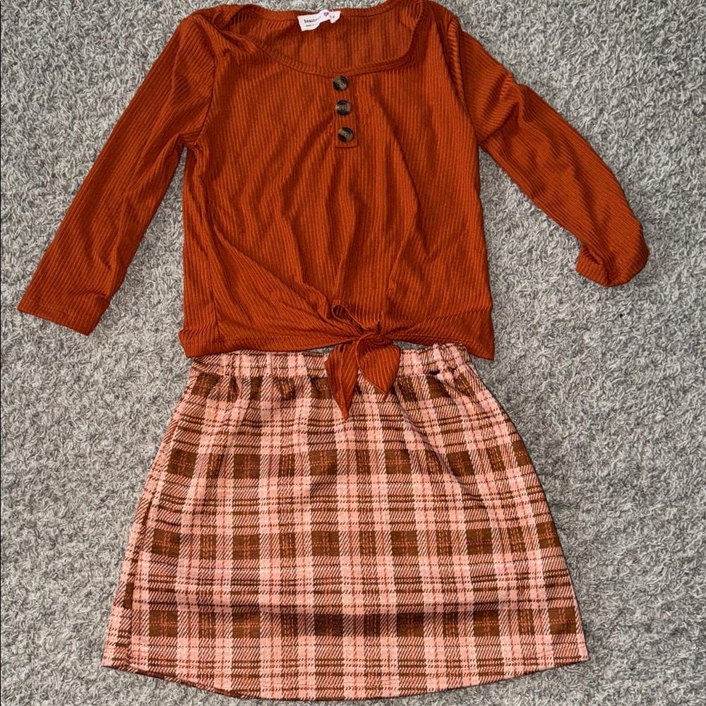 Rust Top and Plaid Skirt Set